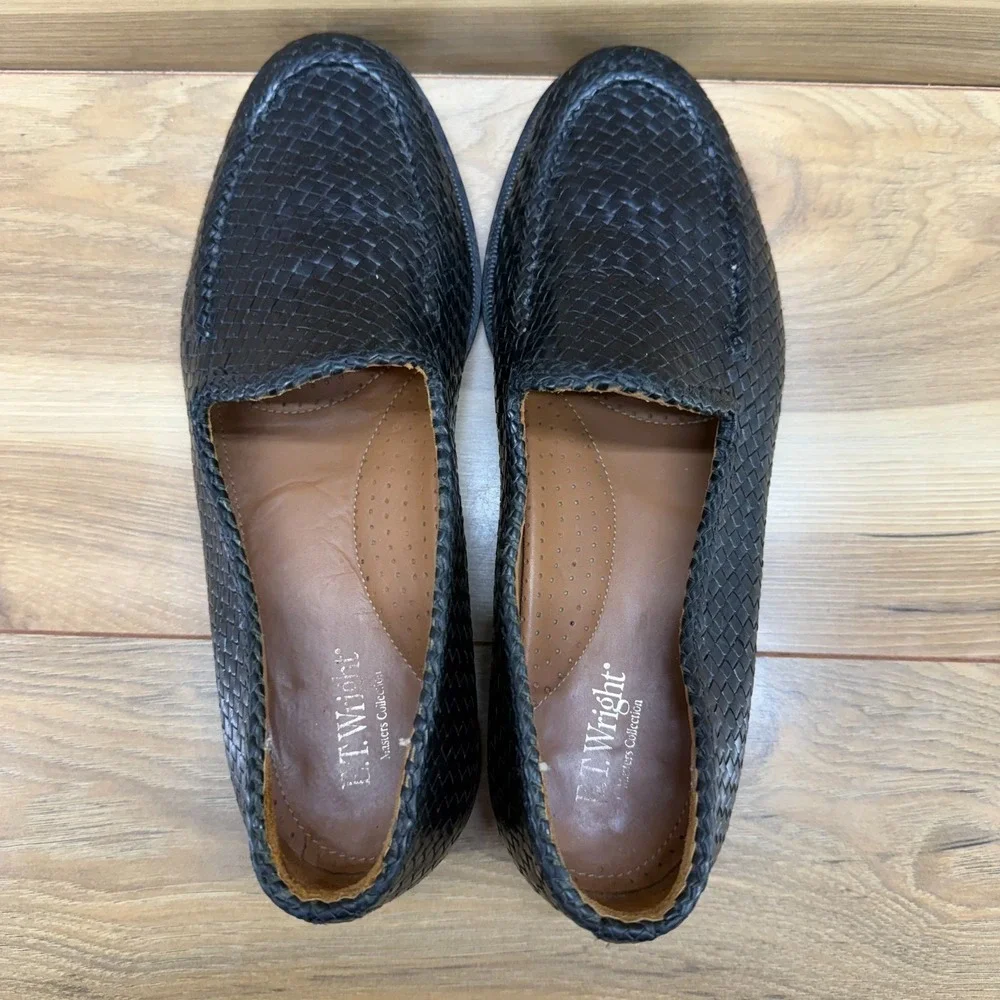 ET Wright Masters Collection Woven Loafers Mens 8 EE Black Leather Perf Modern